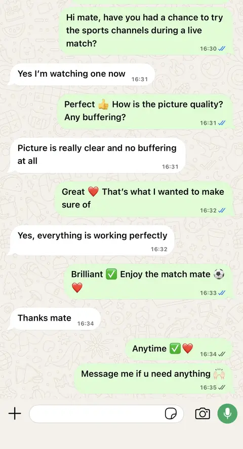 Customer WhatsApp review: Live football: “Picture is really clear and no buffering at all.”